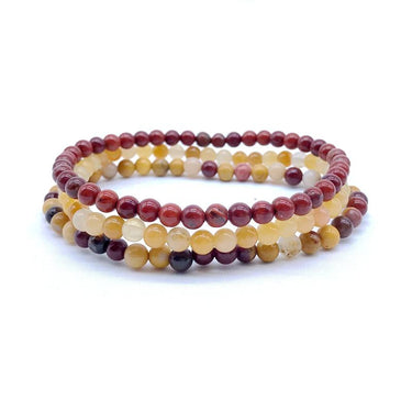 EMOTIONAL STABILITY & NURTURING -Yellow Jade, Red Jasper & Mookaite- 3/pc *MIGHTY MINIS* Healing Energy Stone Bracelets